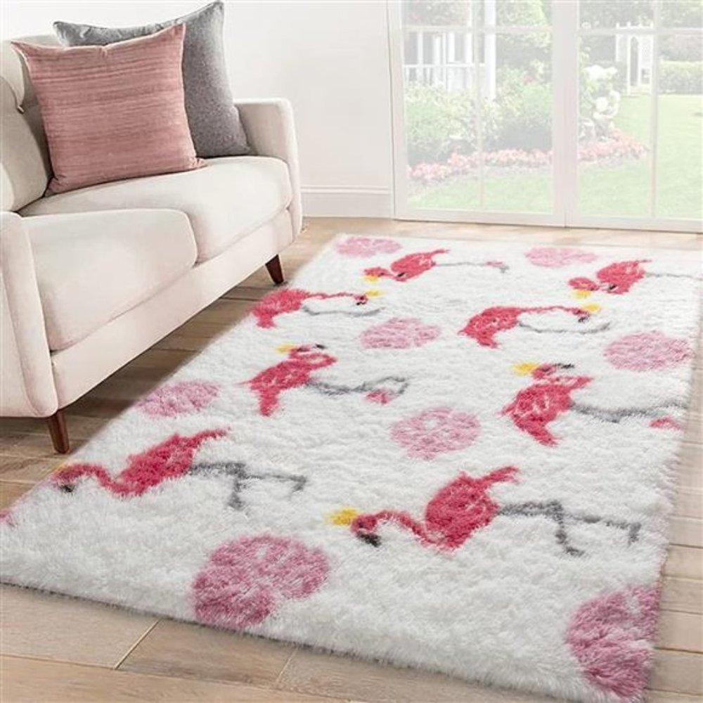 Pink Flamingo Fluffy Area Rug
